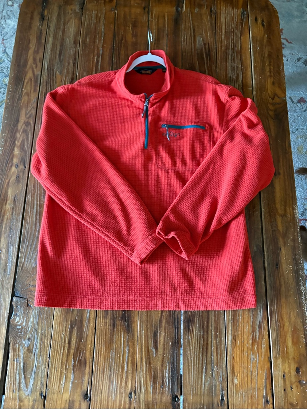 Orvis Orange Quarter-Zip Waffle Knit Pullover
